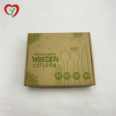 Eco-Friendly Natural Disposable Wooden  Cutlery Set  spoon fork knife utensils