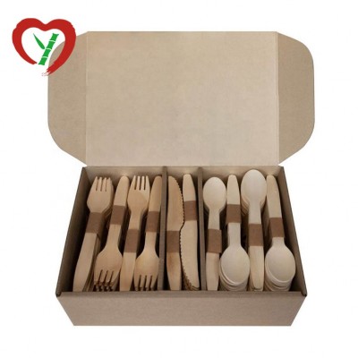 Biodegradable Wooden Disposable Cutlery 300 pc set: 100 Forks, 100 Spoons, 100 Knives