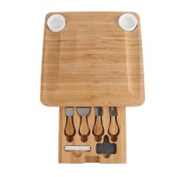 100% Organic Bamboo Wood Cheese Board and Knife Set, Perfect for a Gift