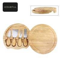 Wood Handle Cheese Tool Set With Wood Cutting Board