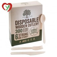 Wooden Disposable Cutlery 300 pc set: 100 Forks, 100 Spoons, 100 Knives