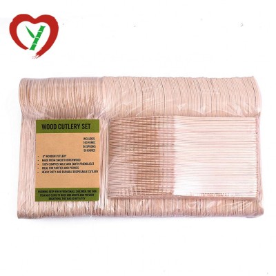 Wooden Dinnerware Wholesale Disposable Compostable Cutlery Set of 50 Forks 50 Spoons 50 Knives