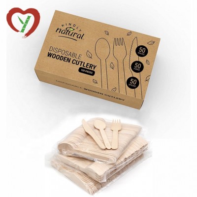 Hot Sale Natural Eco-friendly  Disposable Wooden spoon fork knife Cutlery