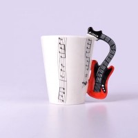 OEM 11oz white music mug porcelain with bass handle for coffee or tea