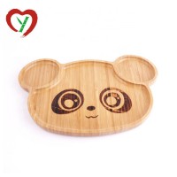 Cartoon Animal Shape Baby Bamboo Feeding Plates With Suction Silicone Spoon