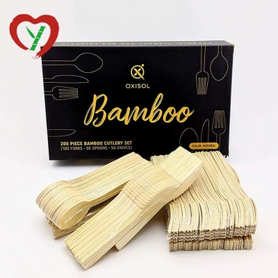 Disposable 100% Bamboo Cutlery Set With Custom Packing Knife Spoon Fork For Party